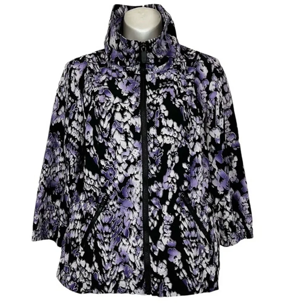 ZENERGY by CHICO'S Black Purple Athletic Sporty Full Zip Lightweight Jacket sz 0